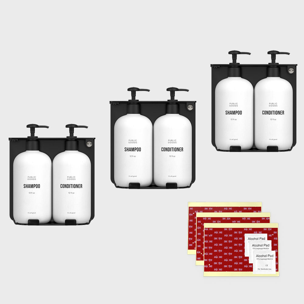Public Goods Household 3 Locking Bottle Holders with Shampoo & Conditioner Bottles & Mounting Kit