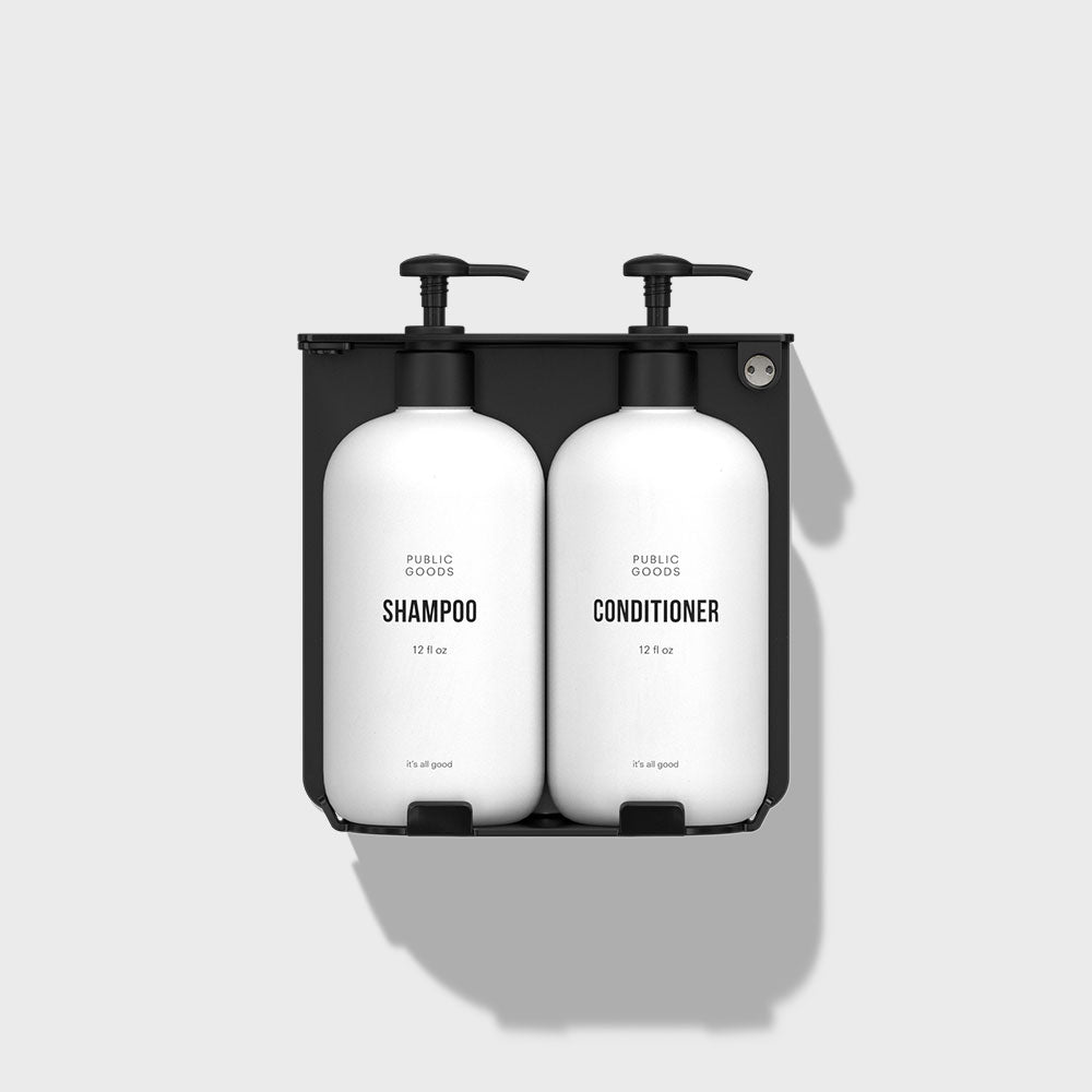 Public Goods Household Locking Double Wall-Mount Bottle Holder with Shampoo & Conditioner Bottles