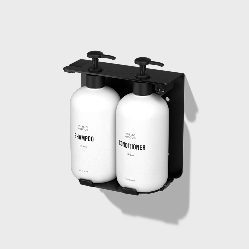 Public Goods Household Locking Double Wall-Mount Bottle Holder with Shampoo & Conditioner Bottles