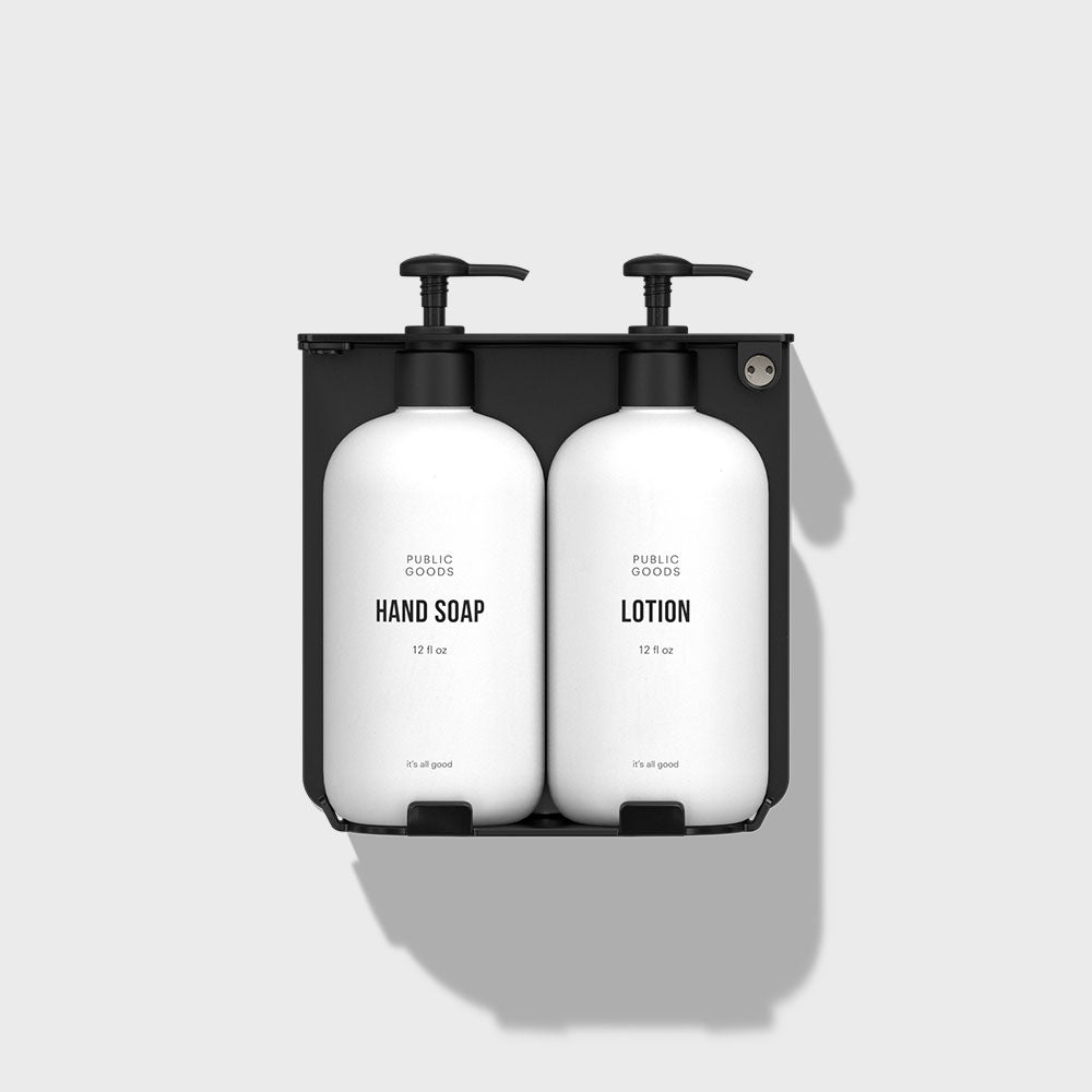 Public Goods Household Locking Double Wall-Mount Bottle Holder with Hand Soap & Lotion Bottles