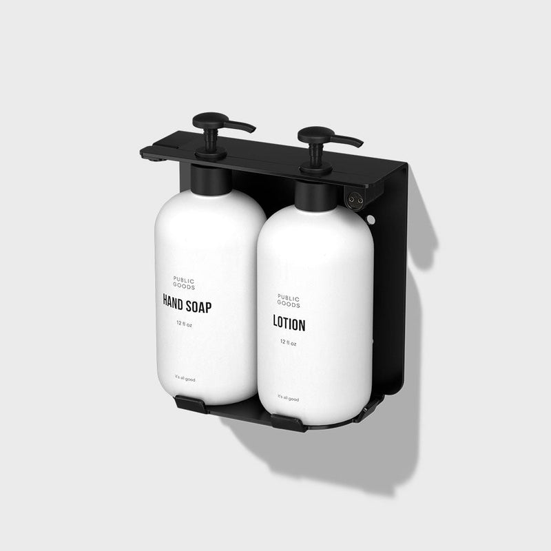 Public Goods Household Locking Double Wall-Mount Bottle Holder with Hand Soap & Lotion Bottles
