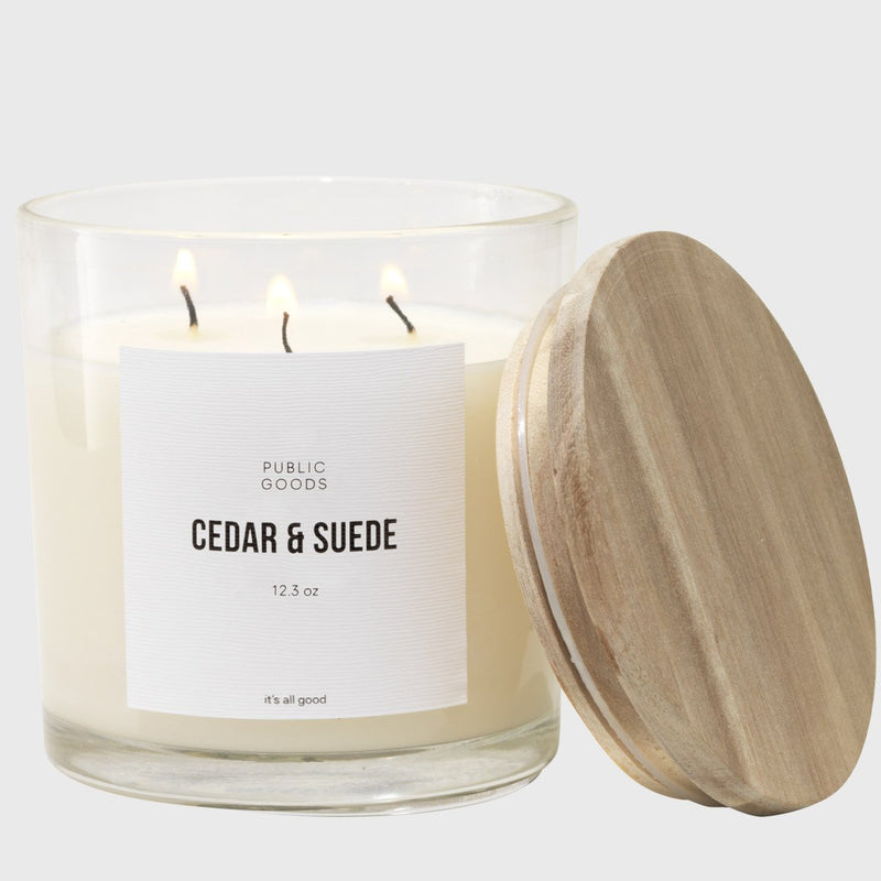 Public Goods Household Cedar & Suede Soy Candle (3 Wick, 12.3oz) - (Case of 6)